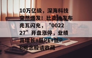 10万亿级，深海科技突然爆发！比亚迪发布兆瓦闪充，“002227”开盘涨停，业绩高增长+低PE+低PB概念股请收藏
