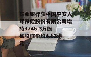 农业银行获中国平安人寿保险股份有限公司增持3746.3万股 每股作价约4.63港元