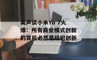 吴声谈小米Yu 7火爆：所有商业模式创新的背后必然是组织创新