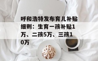呼和浩特发布育儿补贴细则：生育一孩补贴1万、二孩5万、三孩10万