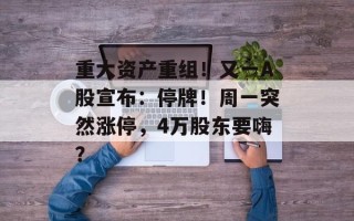 重大资产重组！又一A股宣布：停牌！周一突然涨停，4万股东要嗨？