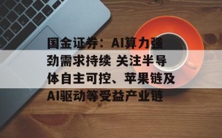 国金证券：AI算力强劲需求持续 关注半导体自主可控、苹果链及AI驱动等受益产业链