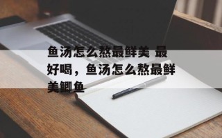 鱼汤怎么熬最鲜美 最好喝，鱼汤怎么熬最鲜美鲫鱼