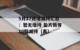 5月27日增减持汇总：暂无增持 盈方微等10股减持（表）