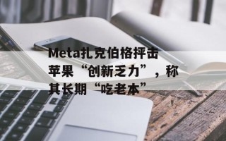 Meta扎克伯格抨击苹果“创新乏力”，称其长期“吃老本”
