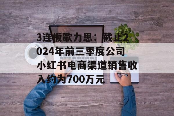 3连板歌力思：截止2024年前三季度公司小红书电商渠道销售收入约为700万元-第1张图片-