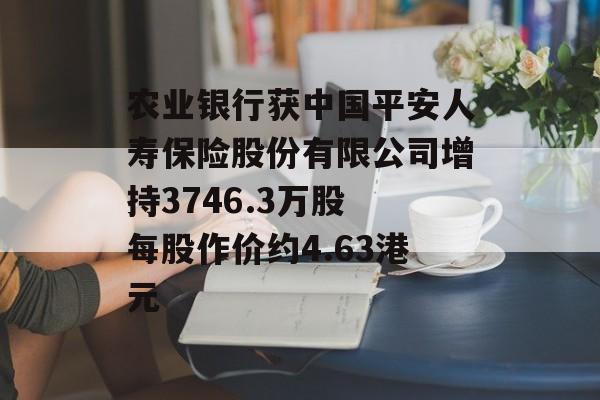 农业银行获中国平安人寿保险股份有限公司增持3746.3万股 每股作价约4.63港元-第1张图片-