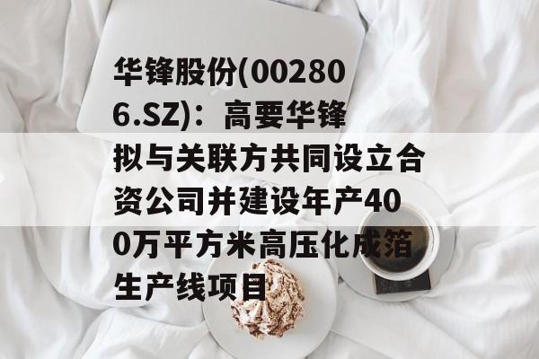 华锋股份(002806.SZ)：高要华锋拟与关联方共同设立合资公司并建设年产400万平方米高压化成箔生产线项目-第1张图片-