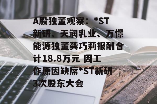 A股独董观察：*ST新研、天润乳业、万憬能源独董龚巧莉报酬合计18.8万元 因工作原因缺席*ST新研3次股东大会-第1张图片-